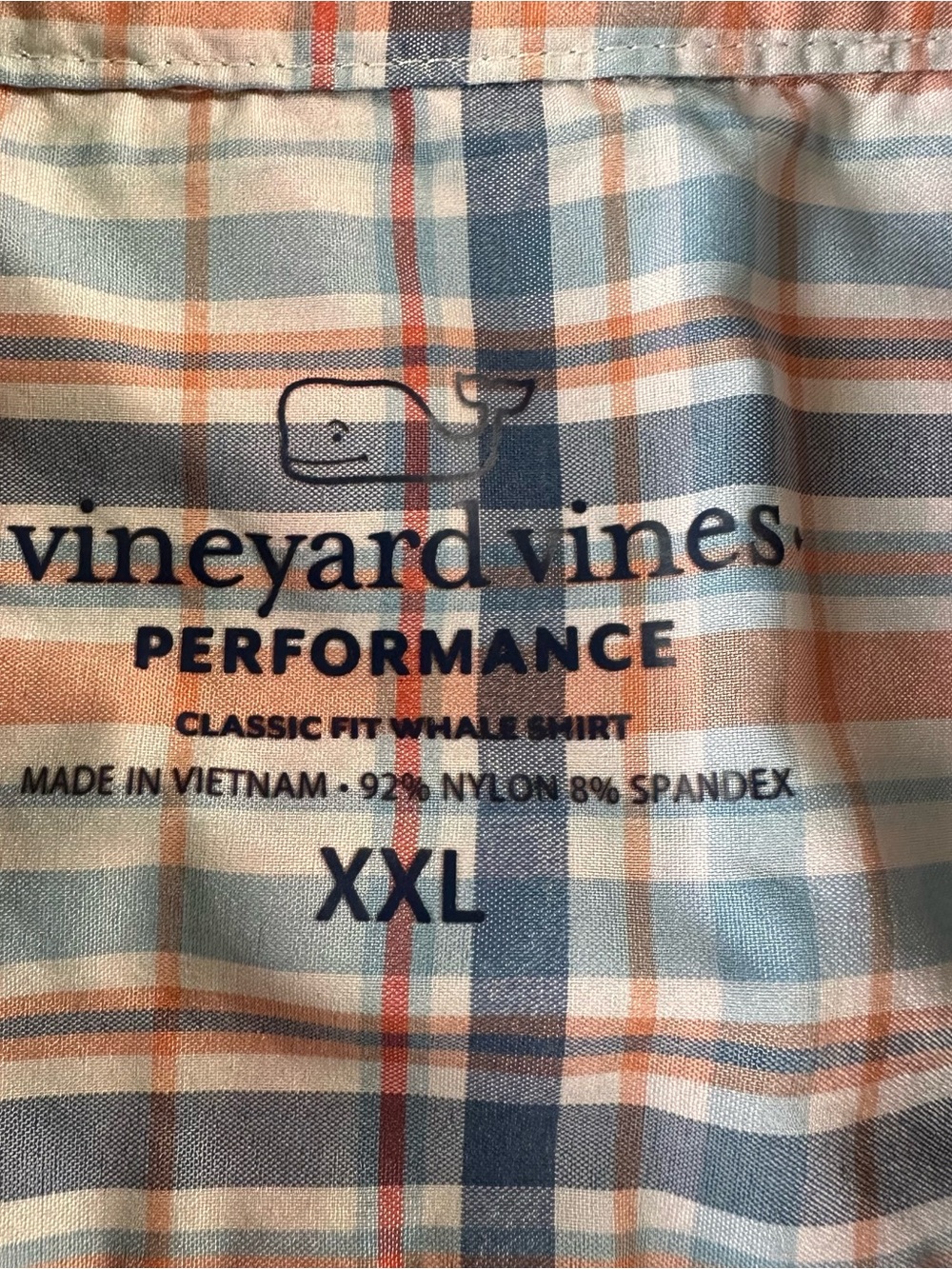 Vineyard Vines Performance Classic Fit Whale Shirt Button Men XXL Blue Plaid EUC - Picture 3 of 11